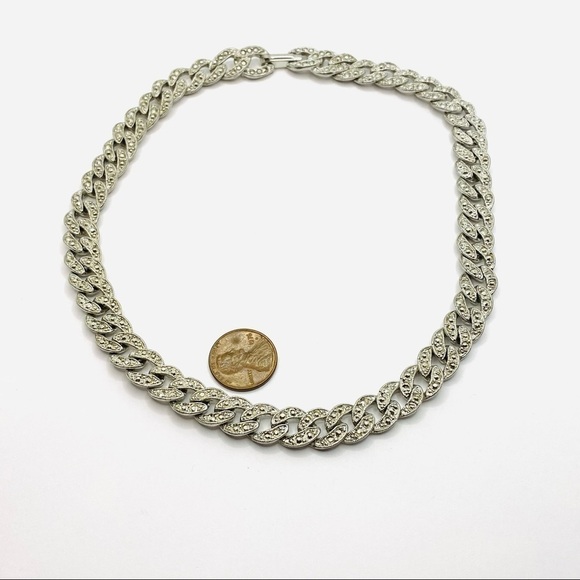 Necklace Vintage Silver Tone Collar 16.5” Chunky Statement - Picture 2 of 12